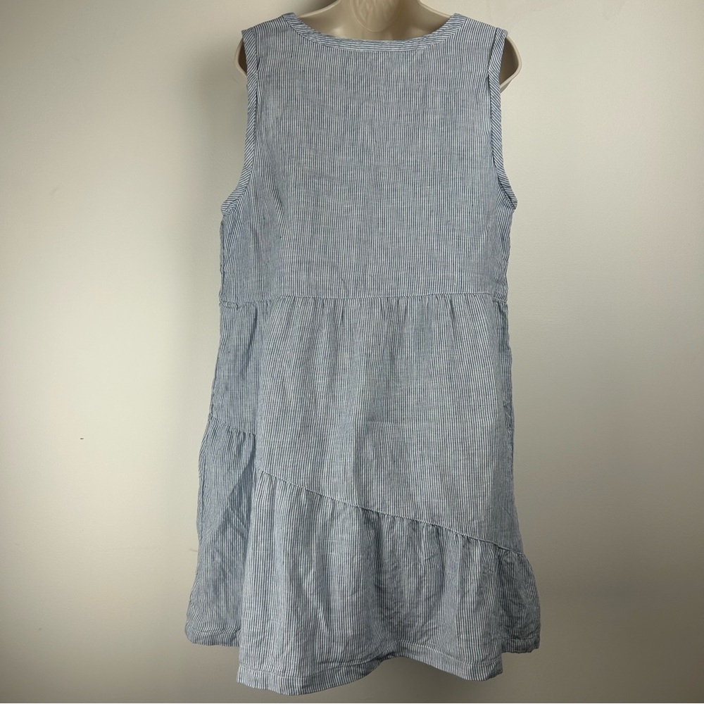Lucky Brand Blue Striped V Neck Asymmetrical Tiered Linen Dress sz XL Coastal - Picture 8 of 14
